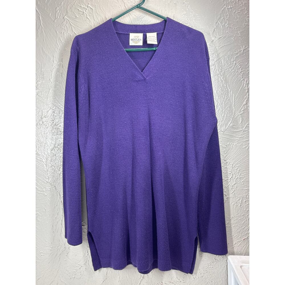 TR Bentley Purple V‎ Neck Long Tunic Sweater Side Slit Womens Size Large